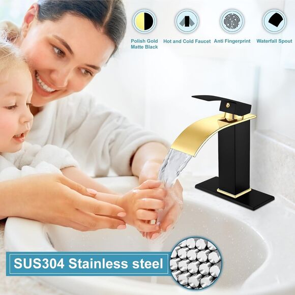 Midanya Bathroom Sink Faucet Waterfall Spout Single Handle 1 Hole Deck Mount Mix - Picture 7 of 8